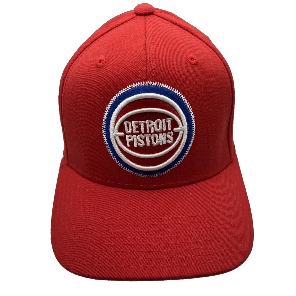 Detroit Pistons Mitchell & Ness Snapback Hat Red Wool Blend Logo NBA All Red
